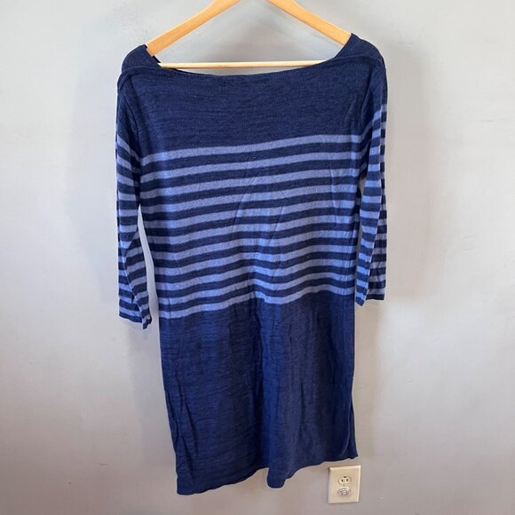 Peruvian Connection 100% Pima Cotton Blue Striped 3/4 sleeve Knit Dress- Size M - Picture 4 of 4